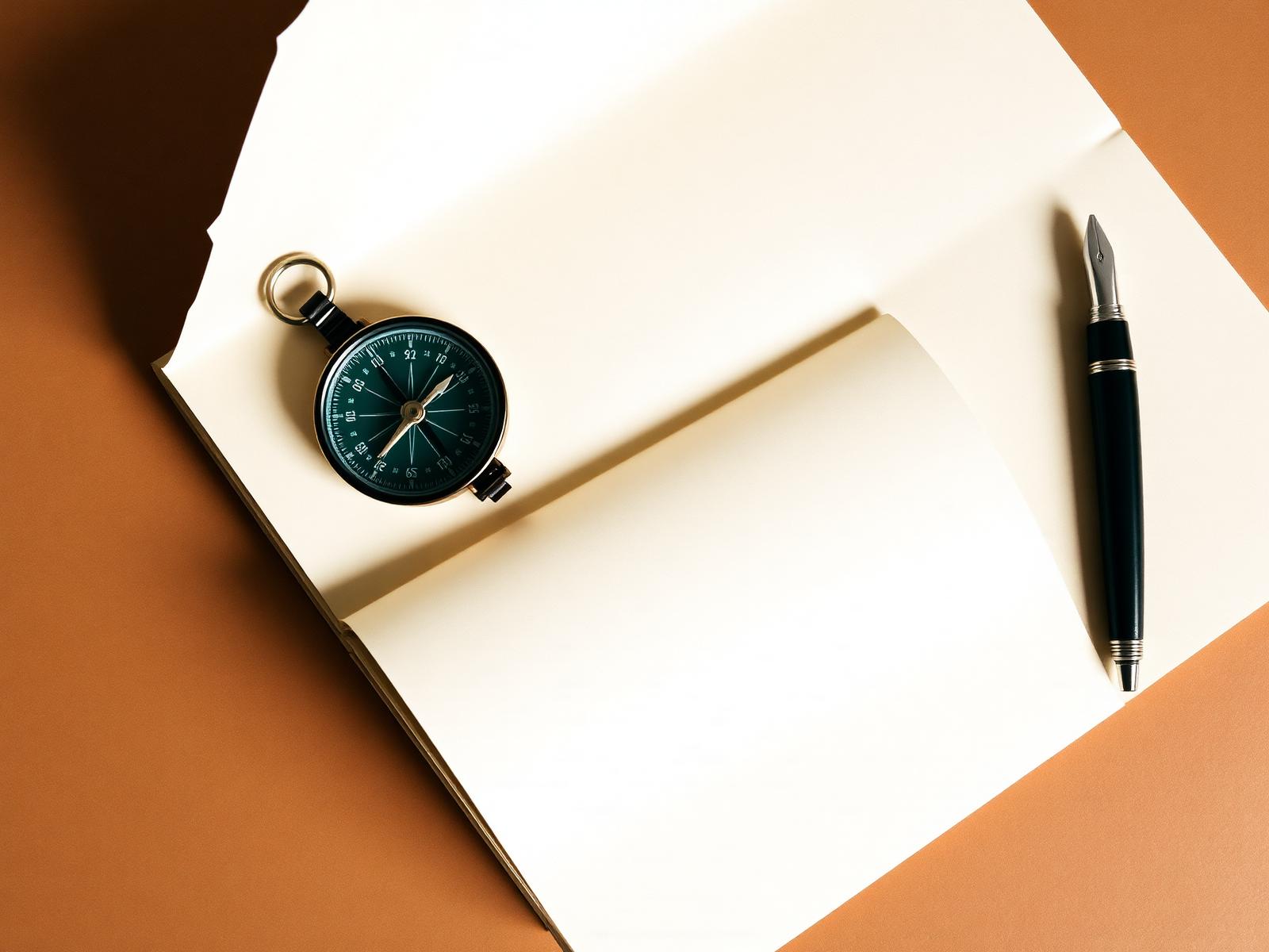 Compass on an open notebook — direction and discipline