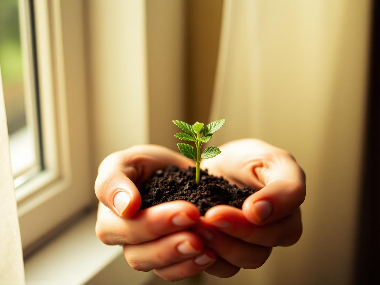 Hands cradling a small growing sapling — a visual metaphor for stewardship